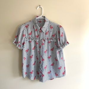 Zara women quirky flamingo button down shirt top